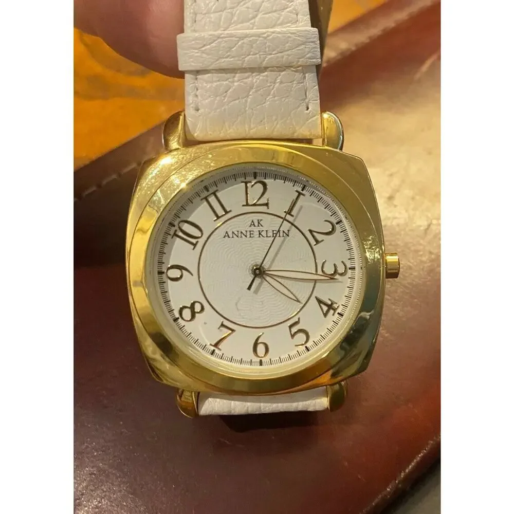 Women's 38mm Gold Tone Anne Klein AK Watch, 10/8574 Y1231E, White Leather Band